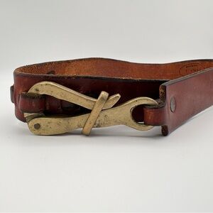 Vintage f. Clegg Craftsman Brown Leather Belt w/ Brass Pelican‑Hook Buckle 35.5"